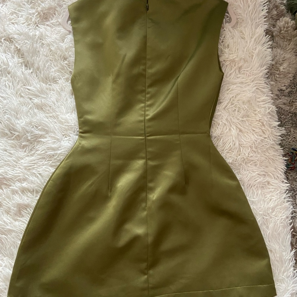 ODD MUSE Olive Green Sleeveless Draped A-Line Dress - Picture 3 of 4